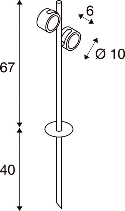 Technical drawing of a spotlight with dimensions.