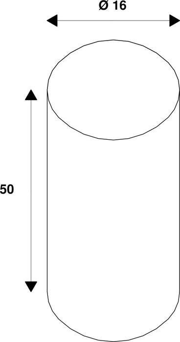 Technical drawing of a cylinder, diameter 16, height 50.