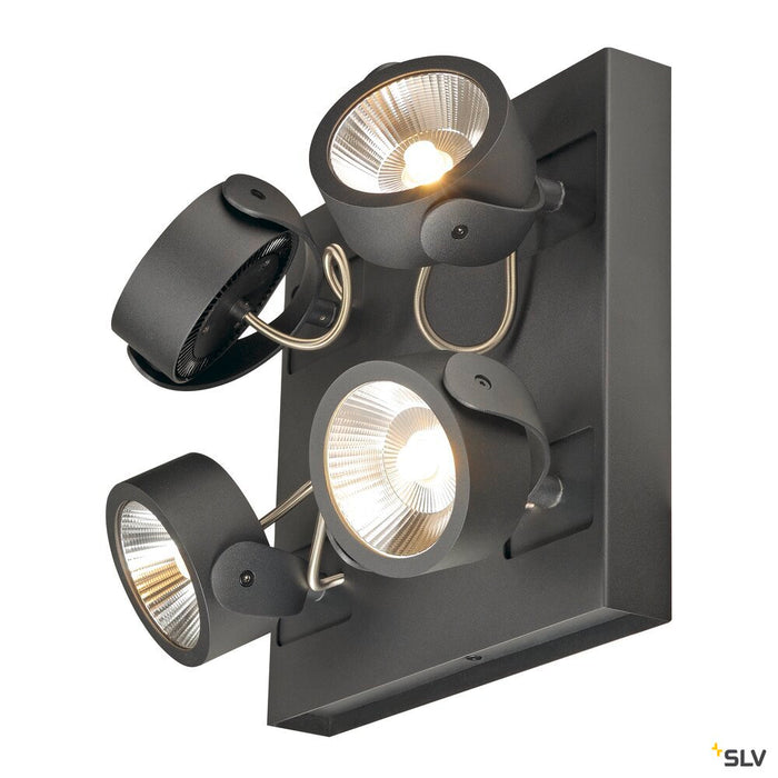 KALU, wall and ceiling light,  four-headed, LED, 3000K, square, black, 60°