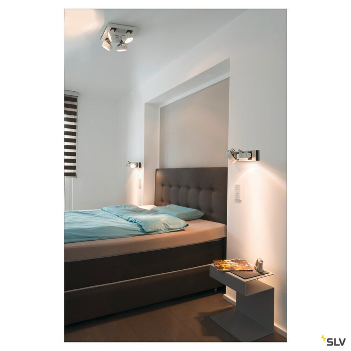 KALU, wall and ceiling light,  four-headed, LED, 3000K, square, white/black, 60°