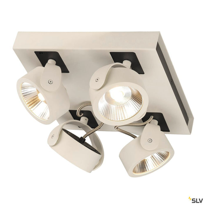 KALU, wall and ceiling light,  four-headed, LED, 3000K, square, white/black, 60°