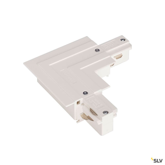 EUTRAC L-connector, with feed-in capability, for 3-circuit recessed track, outer earth, traffic white