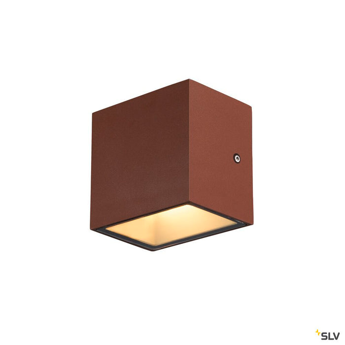 SITRA CUBE WL, LED outdoor surface-mounted wall and ceiling light, rust coloured, IP44, 3000K, 10W