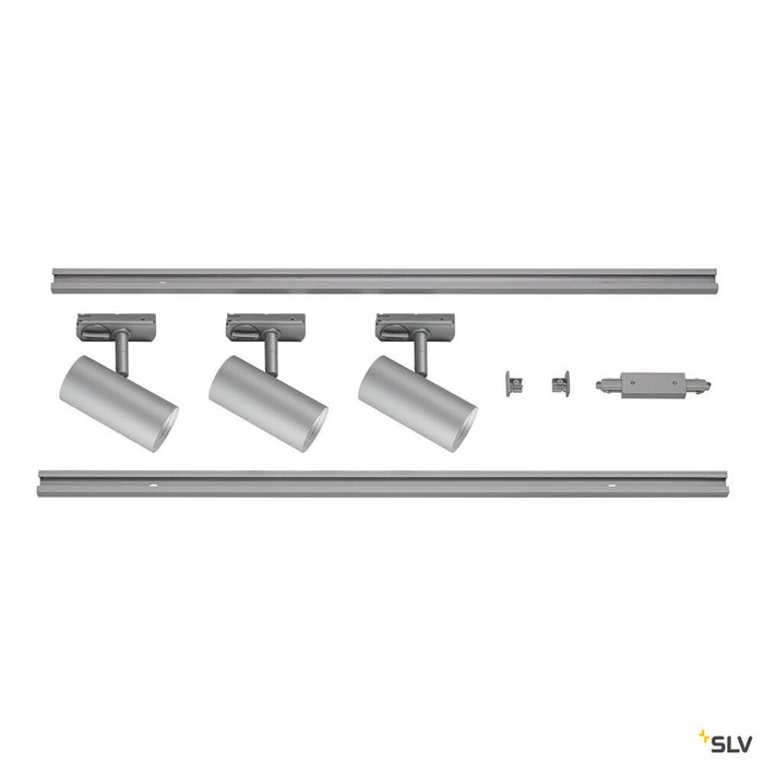 1Ph NOBLO SPOT SET 2700K grey, including three spotlights, two 1m racks, one feed-in and one long connector