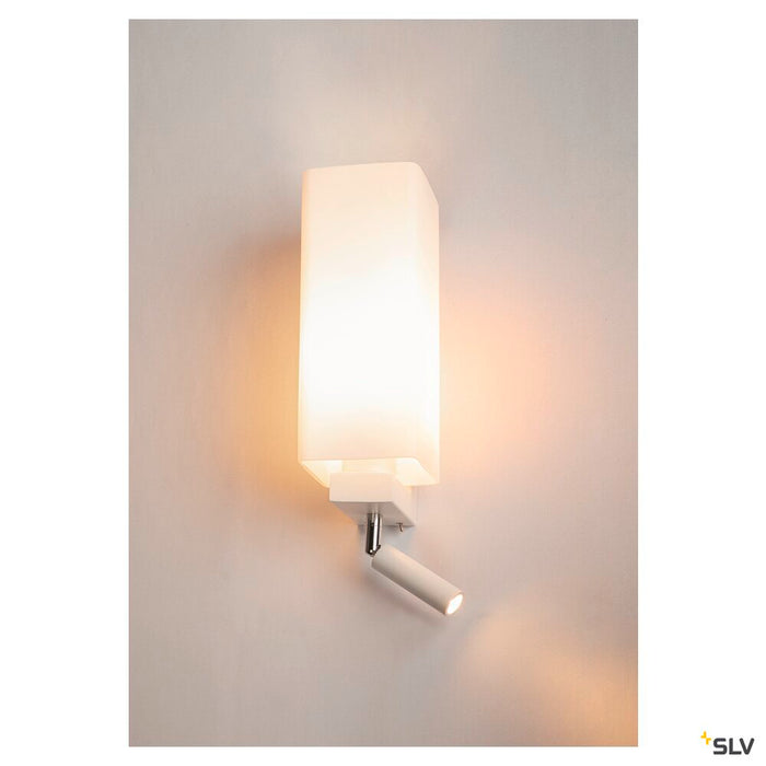 QUADRASS SPOT, indoor surface-mounted wall light with LED spotlight and E27 socket, white