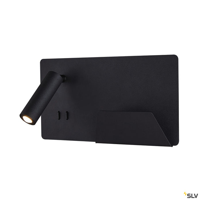 SOMNILA SPOT, indoor LED surface-mounted wall light 3000K black version right incl. USB connection