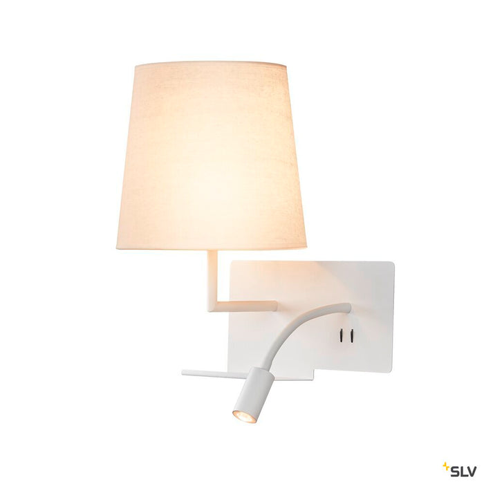 SOMNILA FLEX, indoor LED surface-mounted wall light 3000K white version left incl. USB connection