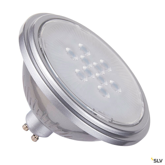 QPAR111 GU10, silver LED light, 7W 3000K CRI90 40°