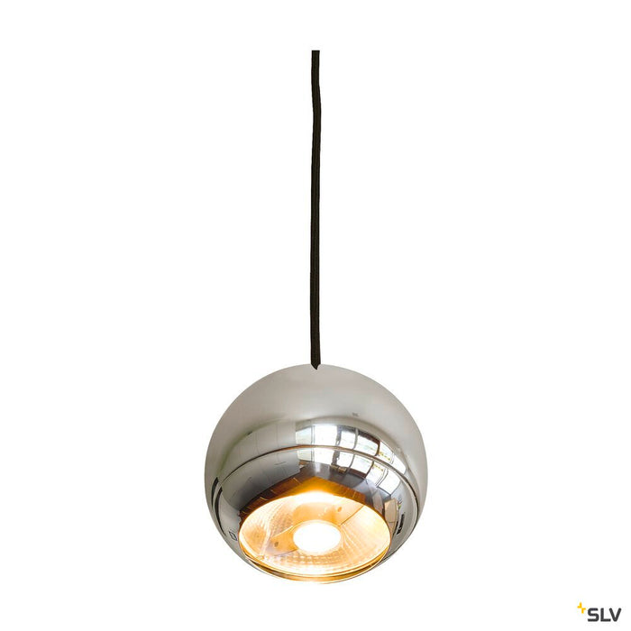 LIGHT EYE, pendant, QPAR111, chrome, black textile cable, chrome ceiling plate, max. 75W,