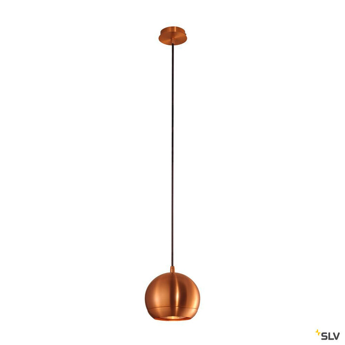 LIGHT EYE, pendant, QPAR111, brushed copper, black textile cable, brushed copper ceiling plate, max. 75W