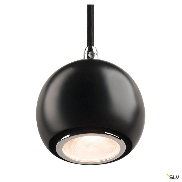 LIGHT EYE BALL, pendant, LED GU10, black/chrome, black textile cable, black/chrome ceiling plate, 5W