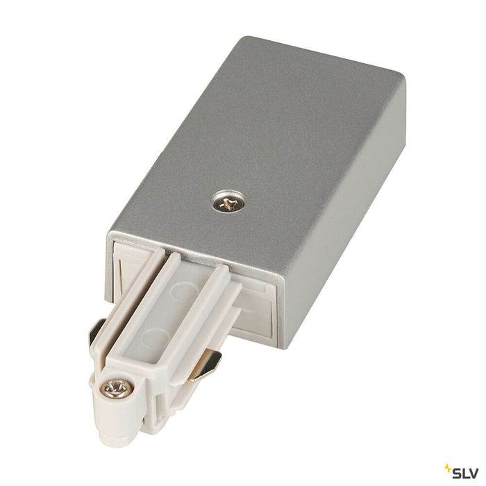 FEED-IN for 1-phase high-voltage surface-mounted track, silver-grey, earth electrode left