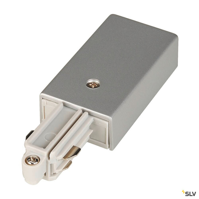 FEED-IN for 1-phase high-voltage surface-mounted track, silver-grey, earth electrode right
