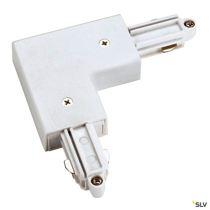 CORNER CONNECTOR for 1-phase high-voltage surface-mounted track, white, earth electrode outside