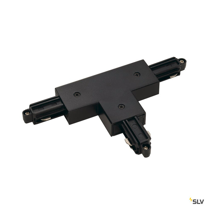 T-connector for 1-circuit track, surface-mounted, outer earth, left, black