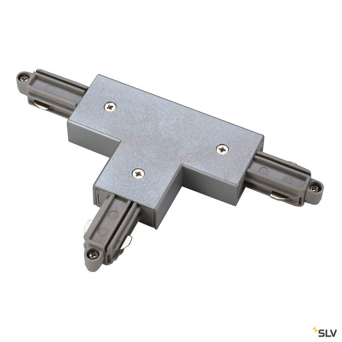 T-connector for 1-circuit track, surface-mounted, outer earth, left, silver-grey