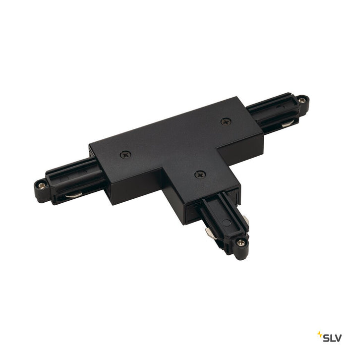 T-connector for 1-circuit track, surface-mounted, outer earth, right, black