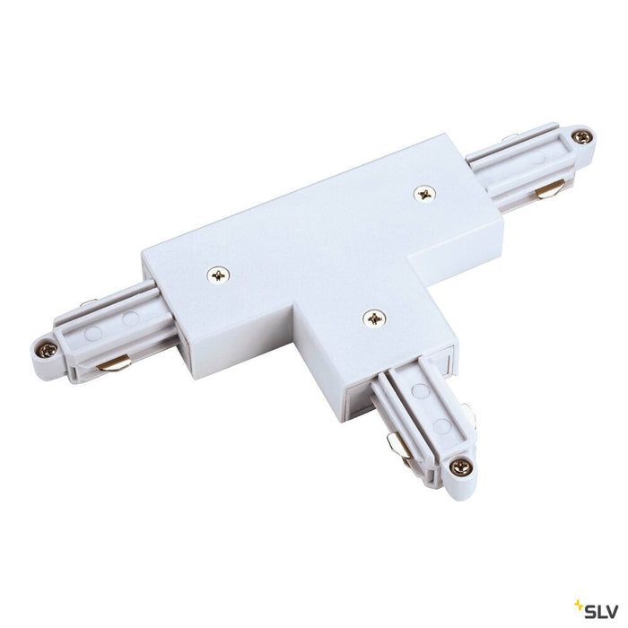 T-connector for 1-circuit track, surface-mounted, outer earth, right, white