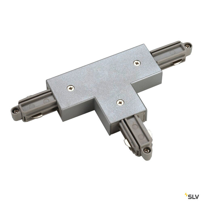 T-connector for 1-circuit track, surface-mounted, outer earth, right, silver-grey