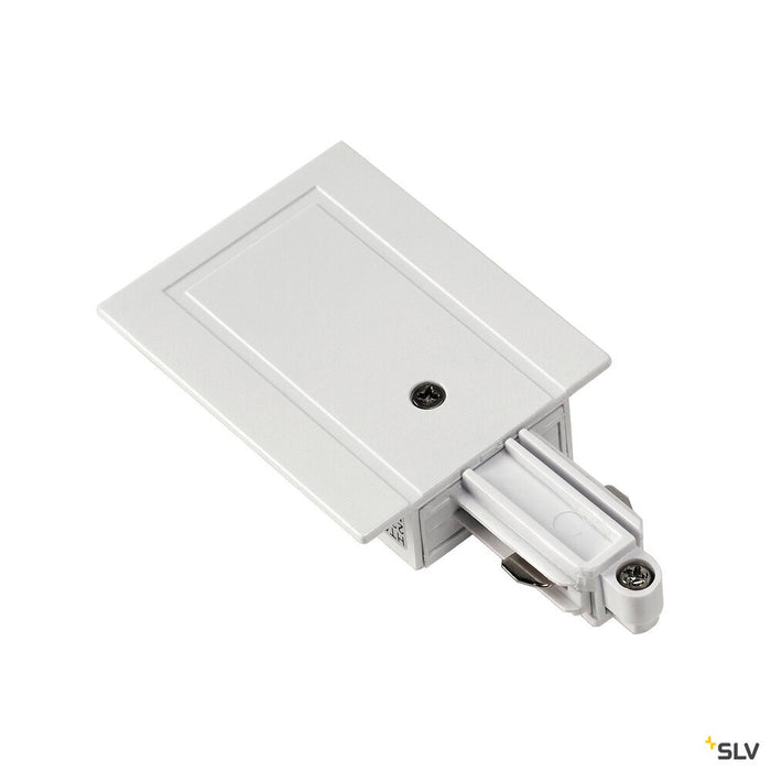 FEED-IN for 240V 1-phase  recessed track, white, earth electrode right