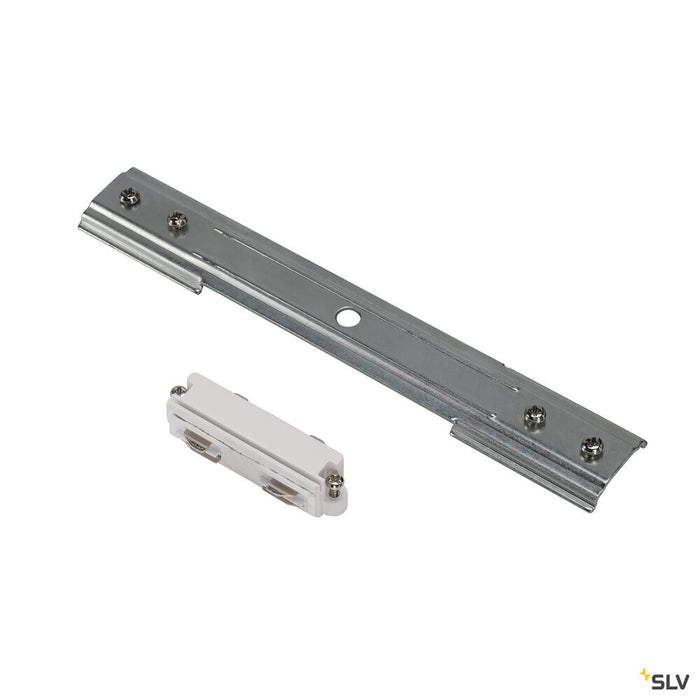 LONG CONNECTOR for 240V 1-phase  recessed track, matt white / nickel