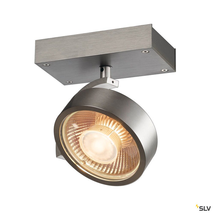 KALU, wall and ceiling light, single-headed, QPAR111, round, brushed aluminium, max. 75 W