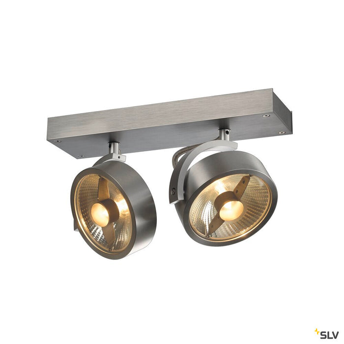 KALU, wall and ceiling light, double-headed, QPAR111, round, brushed aluminium, max. 150 W