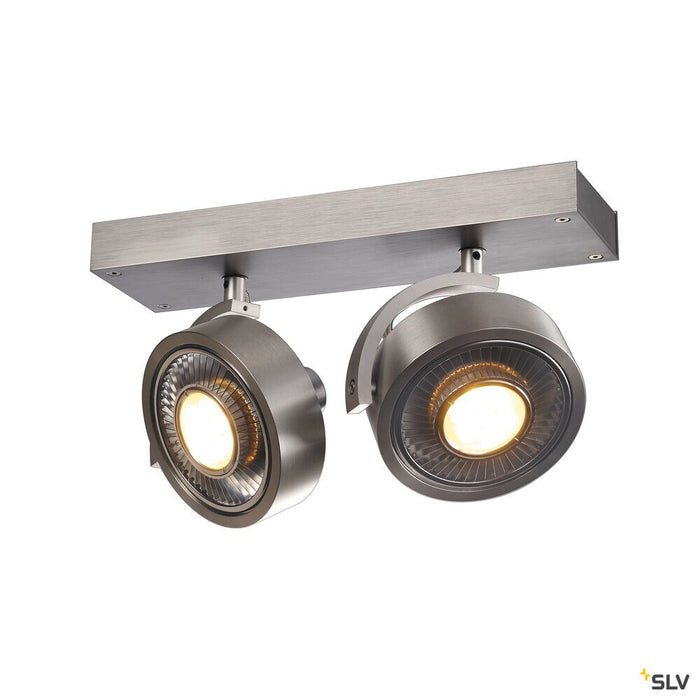 KALU, wall and ceiling light, double-headed, QPAR111, round, brushed aluminium, max. 150 W