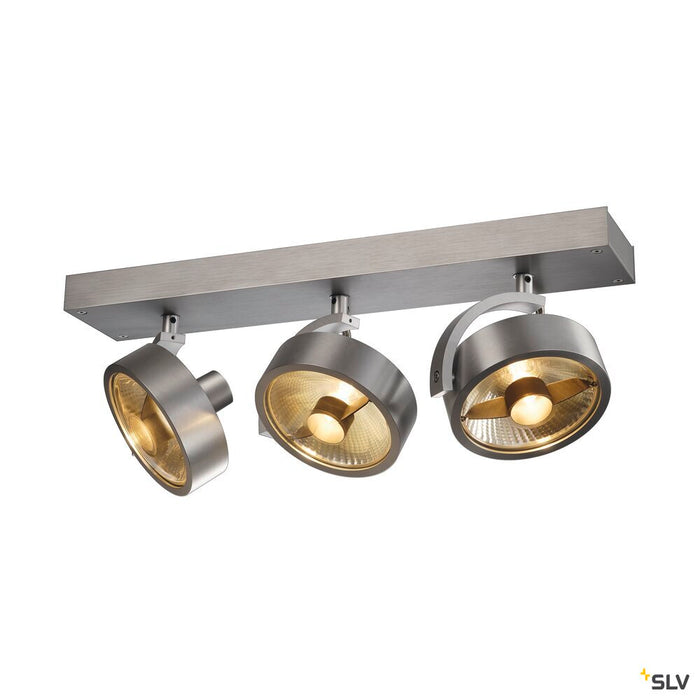 KALU, wall and ceiling light, triple-headed, QPAR111, round, brushed aluminium, max. 225 W