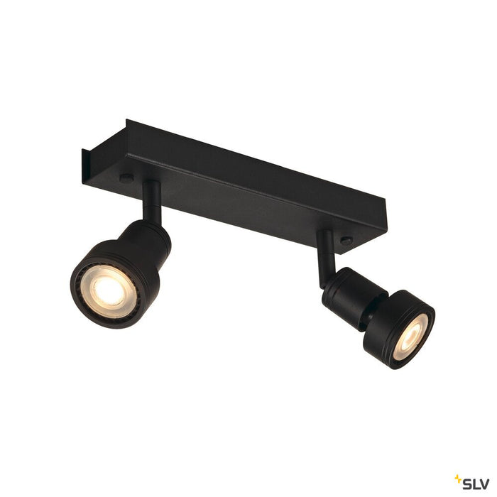 PURI 2 wall and ceiling light, double-headed, QPAR51, matt black, max. 100 W, with deco ring