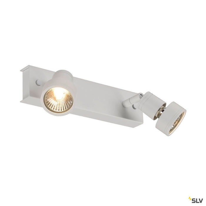 PURI 2 wall and ceiling light, double-headed, QPAR51, matt white, max. 100 W, with deco ring