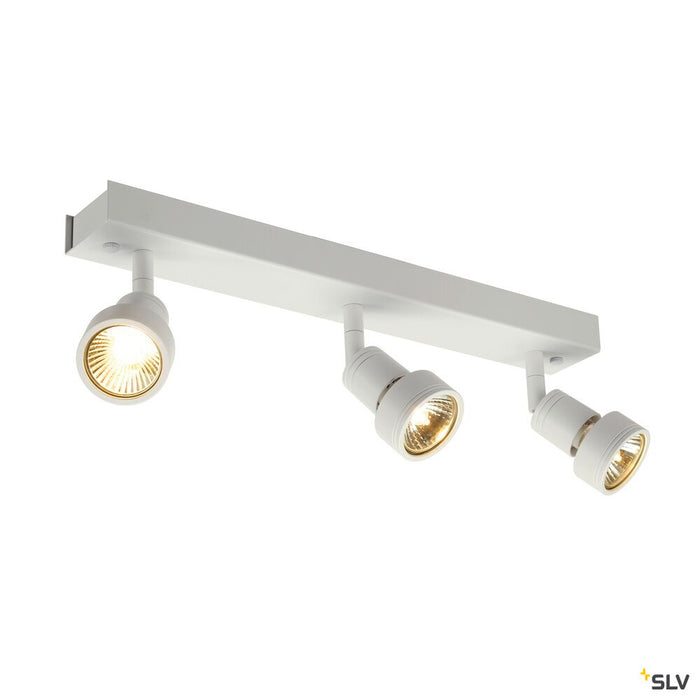 PURI 3 wall and ceiling light, triple-headed, QPAR51, matt white, max. 150 W, with deco ring