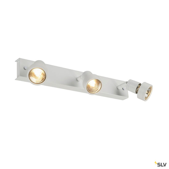 PURI 3 wall and ceiling light, triple-headed, QPAR51, matt white, max. 150 W, with deco ring