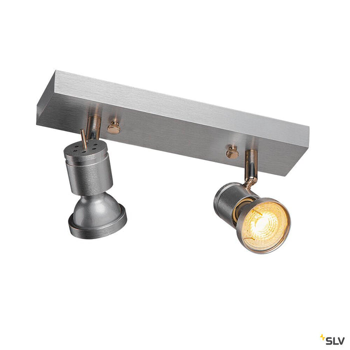 ASTO 2 wall and ceiling light, double-headed, QPAR51, brushed aluminium, max. 150 W