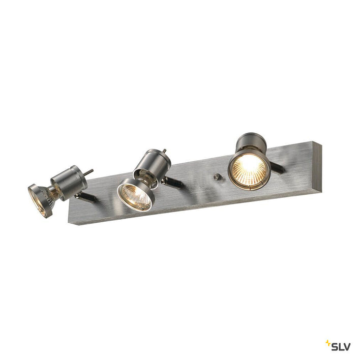 ASTO 3 wall and ceiling light, triple-headed, QPAR51, brushed aluminium, max. 225 W