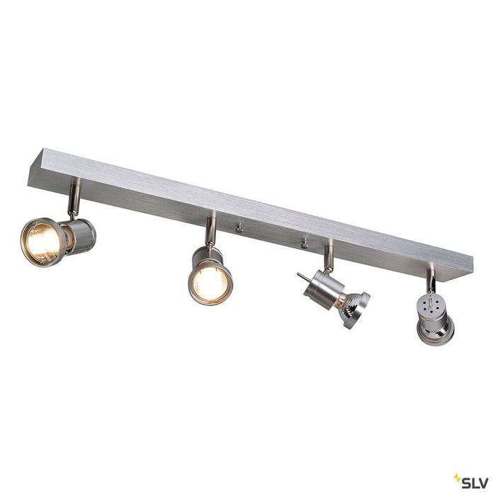 ASTO 4 wall and ceiling light, four-headed, QPAR51, brushed aluminium, max. 300 W