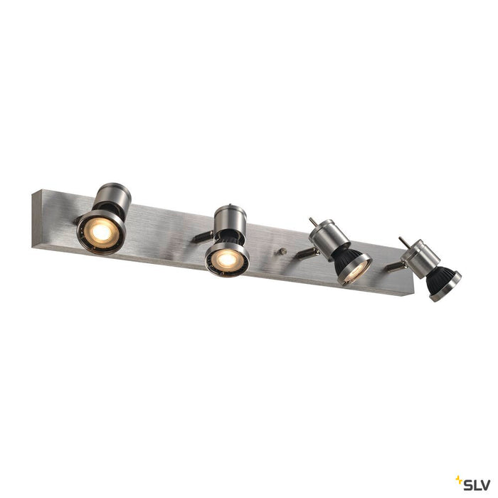 ASTO 4 wall and ceiling light, four-headed, QPAR51, brushed aluminium, max. 300 W