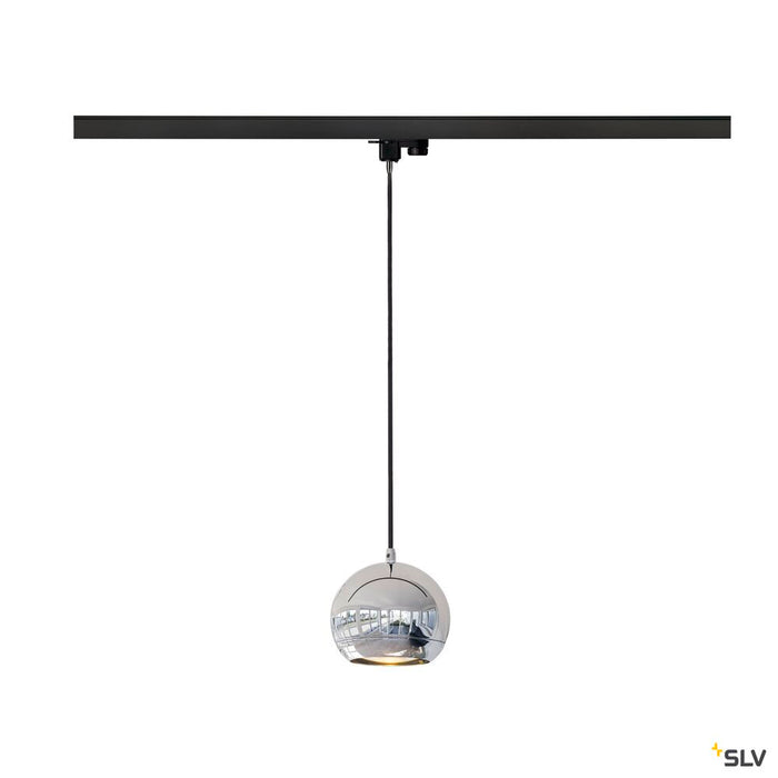 LIGHT EYE, pendant for high-voltage 3-phase track, QPAR111, chrome, max. 75W, incl. 3-phase adapter