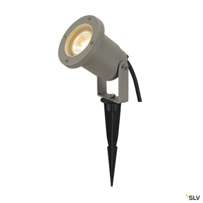 NAUTILUS SPIKE, outdoor spike luminaire, QPAR51, IP65, silver-grey, max. 35W, incl. 1.5m cable with plug