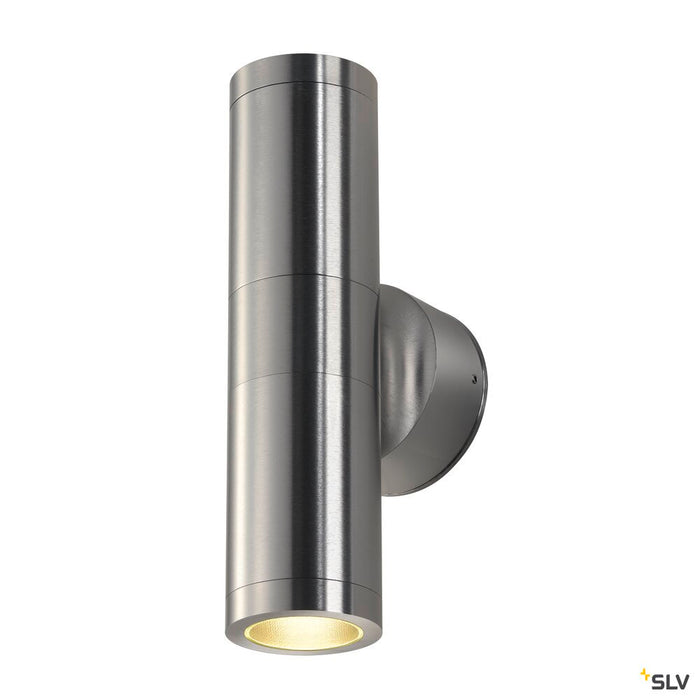 ASTINA, outdoor wall light, TCR50-SE, IP44, round, up/down, brushed aluminium, max. 44W