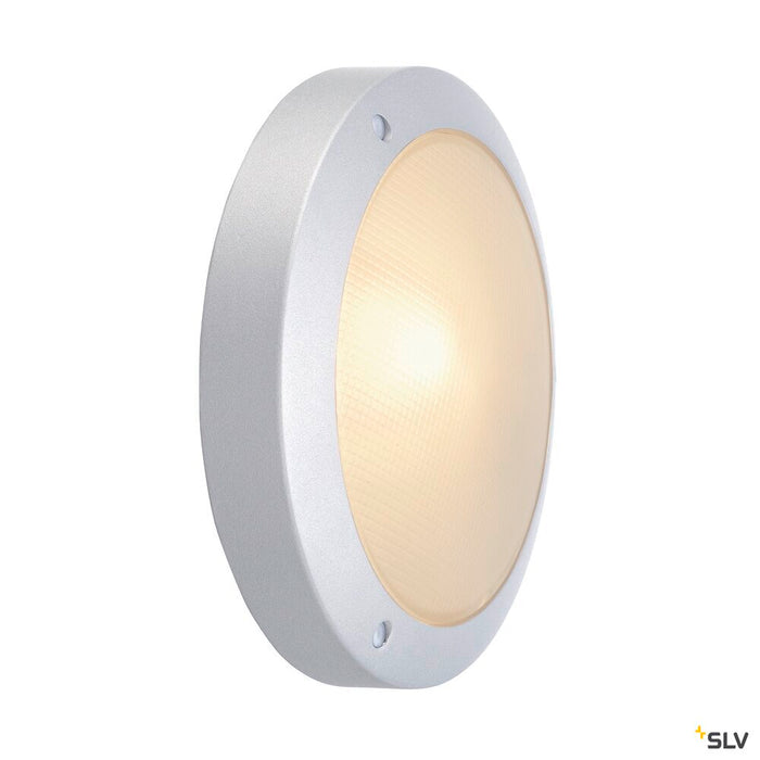 BULAN, outdoor wall and ceiling light, C35, IP44, round, silver-grey, frosted glass, max. 60W