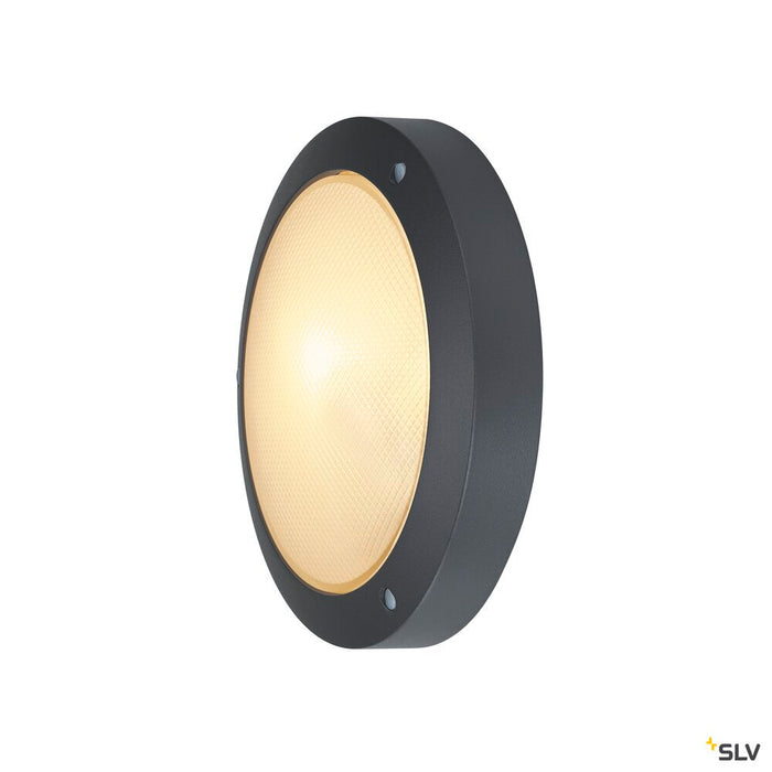 BULAN, outdoor wall and ceiling light, C35, IP44, round, anthracite, frosted glass, max. 60W