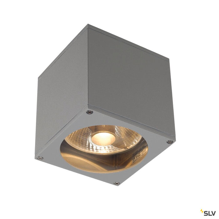 BIG THEO WALL, outdoor wall light, QPAR111, IP44, square, silver-grey, max. 75W