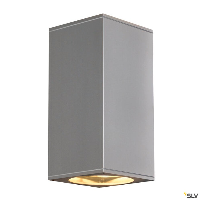 BIG THEO, outdoor wall light, QPAR111, IP44, square, up/down, silver-grey, max. 150W