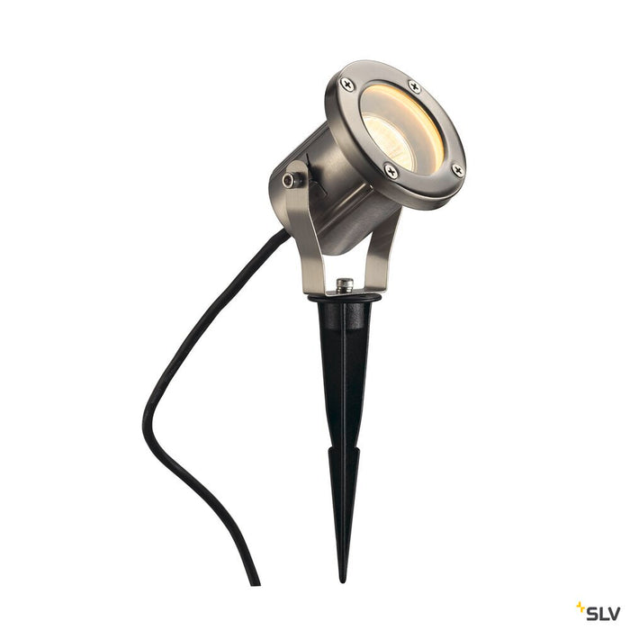 NAUTILUS SPIKE, outdoor spike luminaire, QPAR51, IP55, stainless steel, max. 35W, incl. 1.5m cable and plug
