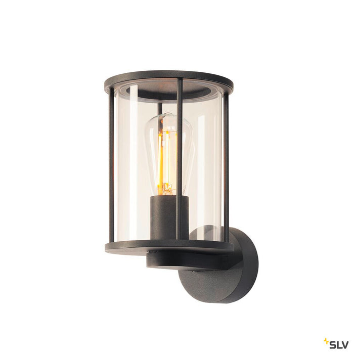 PHOTONIA, outdoor wall light, A60, IP55, round, anthracite, transparent glass, max. 60W