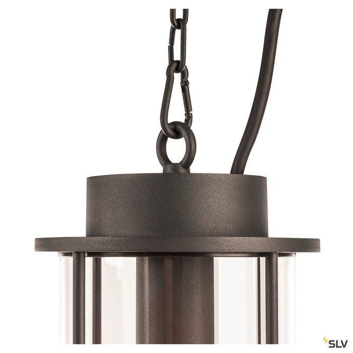 PHOTONIA, outdoor pendant, E27, anthracite, IP44, incl. 5m chain and connecting cable with open end, max.60W