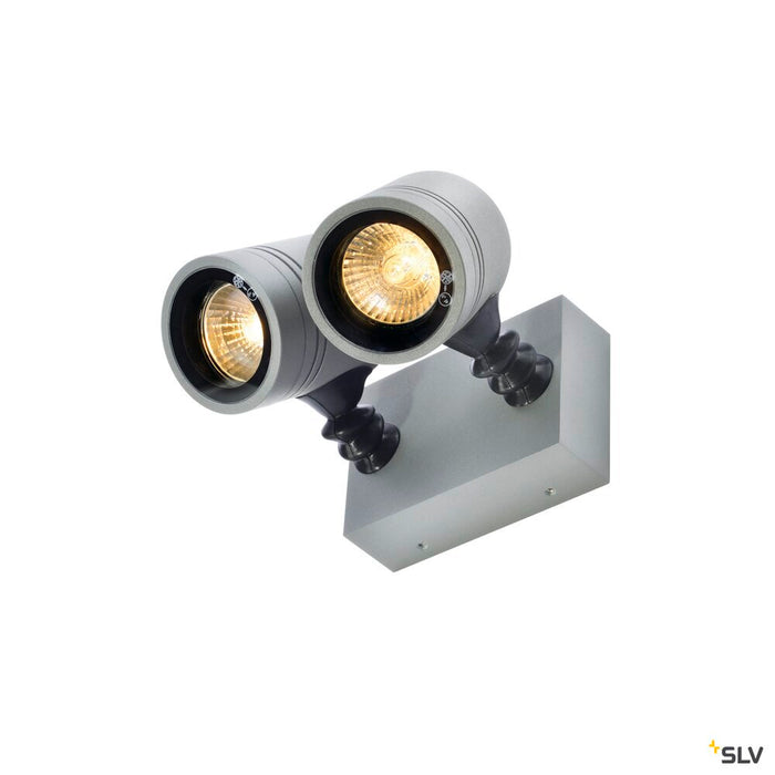 MYRA WALL, outdoor wall and ceiling light, double-headed, QPAR51, IP55, silver-grey, max.100W