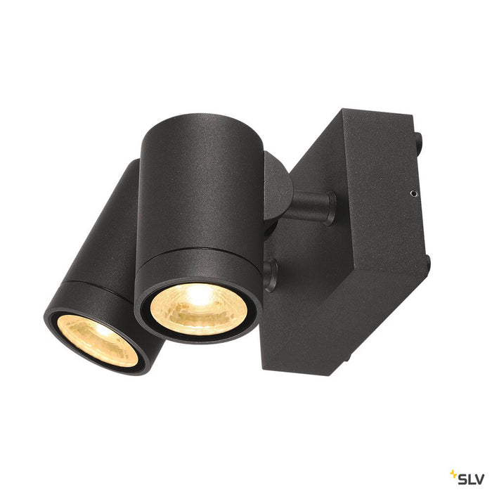 HELIA, outdoor wall light, double-headed, LED, 3000K, IP55, anthracite, tiltable, 2x8W