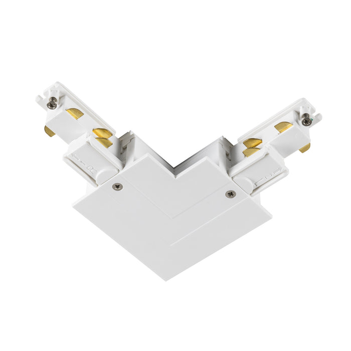 L-connector, for S-TRACK 3-phase mounting track, earth electrode left, white, DALI